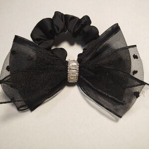 Elegant Black Bow Hair Scrunchie